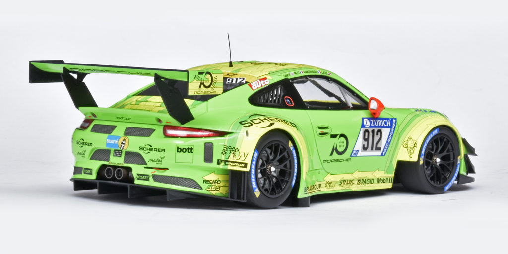 118 Minichamps Porsche 911 991 GT3R 24h Nürburgring (2018) Lietz+Pilet+Makowiecki+Tandy achter