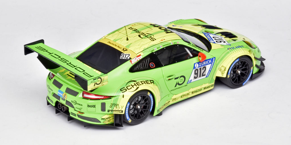 118 Minichamps Porsche 911 991 GT3R 24h Nürburgring (2018) Lietz+Pilet+Makowiecki+Tandy hoog