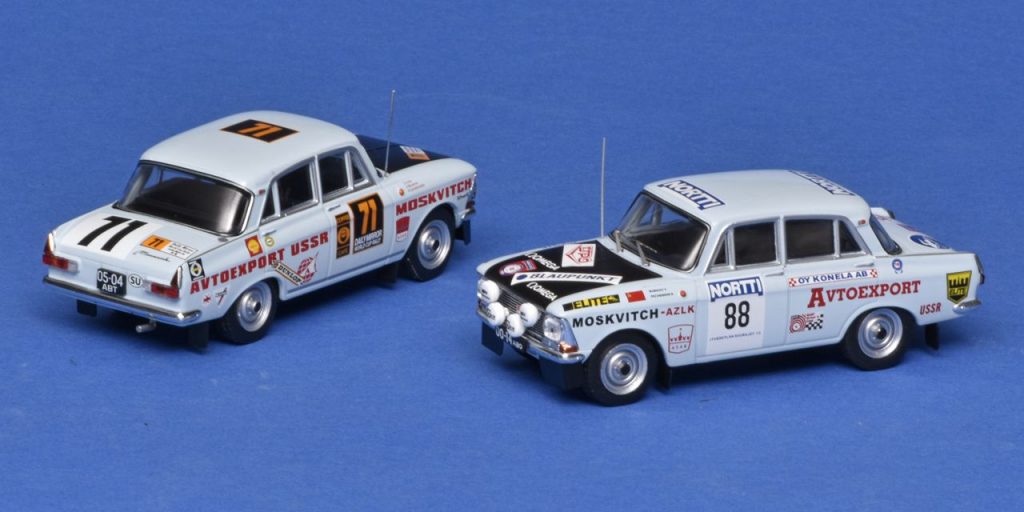 43ixo-Moskwitch 412_#71 Rally London-Mexico 1970 + #88 1000 Lakes Rally 1973