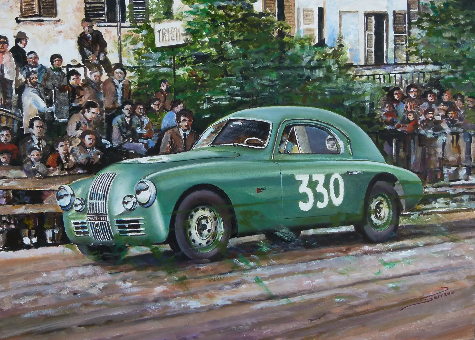 Fiat 1100 Mille Miglia slotracer schilderij Fiat 1100 Mille Miglia slotracer schilderij